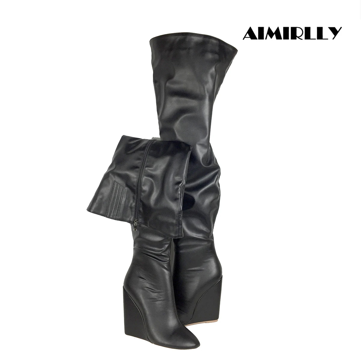 Sewing Zipper - Botas Femininas Pretas Acima do Joelho,