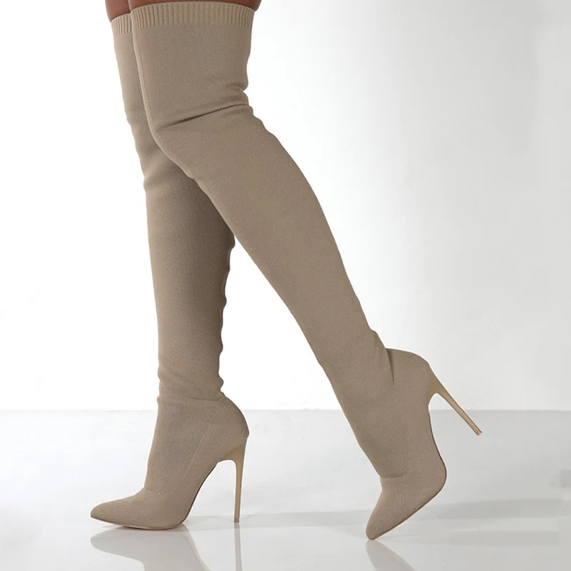 Sewing Knit - Mulheres outono sobre o joelho botas