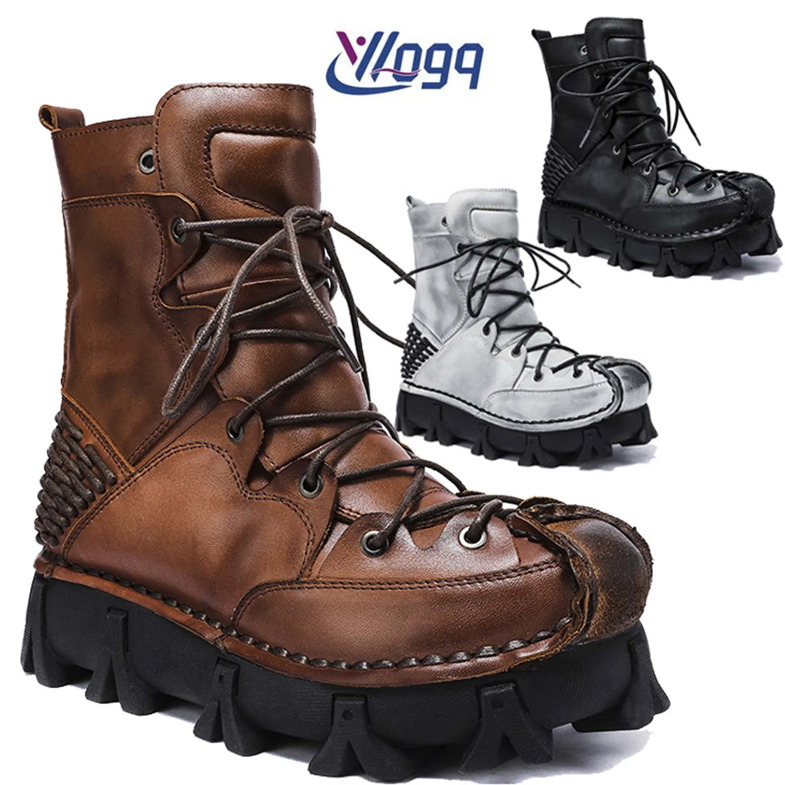 Sewing Knit - Botas de Motocicleta de Couro Genuíno