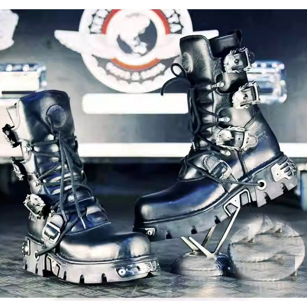 Sewing Zipper - Novas Botas Masculinas Punk para Motociclistas