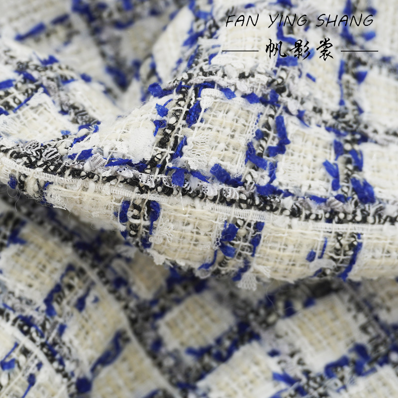 Sewing Tweed - Azul preto xadrez borboleta gaze lã