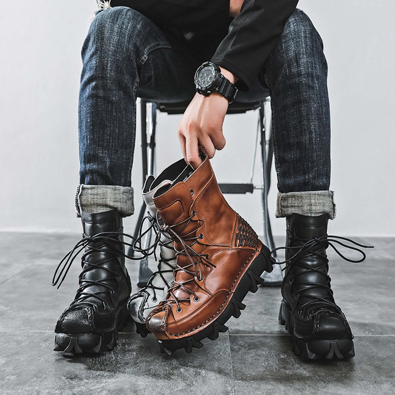 Botas de Motocicleta de Couro  - Sewing Knit avaliação e preço
